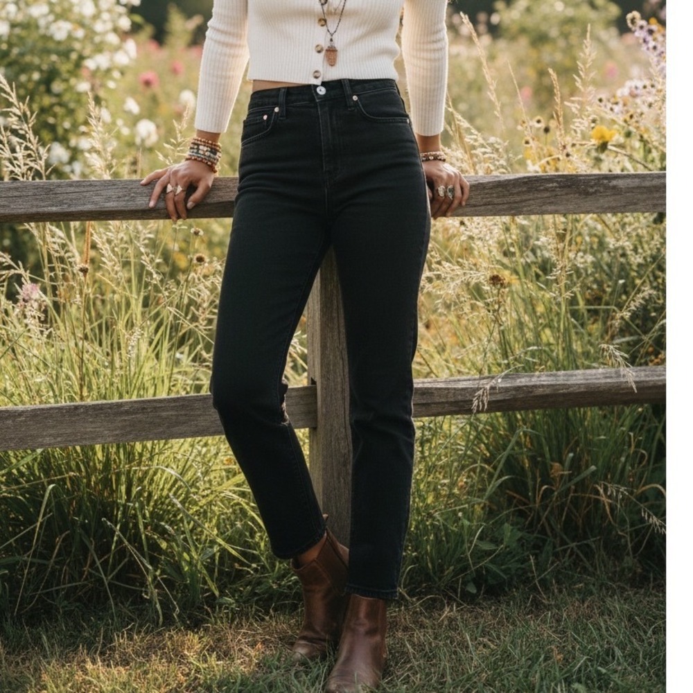 Madewell Classic Straight‎ Jean Lunar Wash Faded Black High Rise Denim Size 25